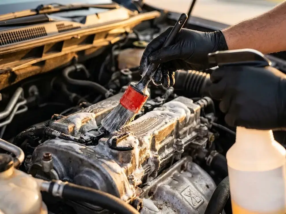 Engine bay cleaning Fort Worth, degreased, factory-fresh engine
